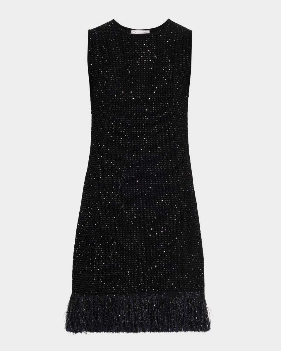 Tweed Textured Sleeveless Fringed Mini Dress